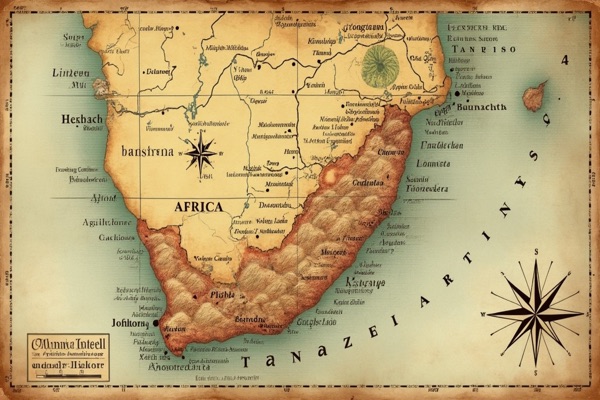 Mapa histórico de Tanzania mostrando las Montañas Usambara